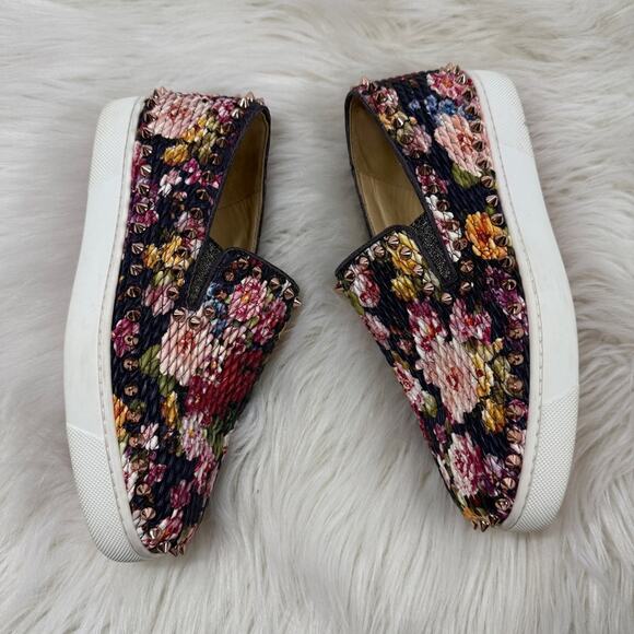 EUC • Christian‎ Louboutin PIK BOAT Quilted Floral Tissu Spike Flats Size: 35 - Picture 5 of 12